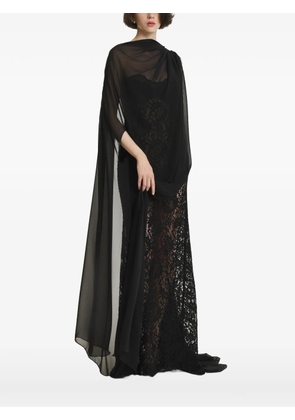 2310 STUDIO sheer lace-overlay draped cape - Black