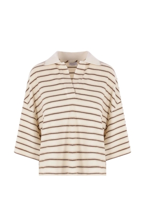Brunello Cucinelli striped-pattern polo top - Neutrals