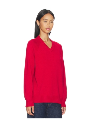 DONNI. The Cotton Knit V-neck Sweater in Red. Size XS. Also in S, M, L.