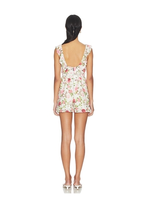Alice + Olivia Gemma Ruffle Romper in White,Pink. Size 2. Also in 0, 4, 6, 8, 10, 12.