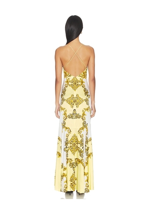 Alice + Olivia Milta Mermaid Slip Dress in Yellow,White. Size 2. Also in 8, 10, 12.