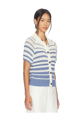 CLOSED Short Sleeve Polo Cardigan in White,Blue. Size XXS. Also in XS, S, XL.