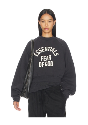 Fear of God ESSENTIALS Campus 90's Cropped Raglan Crewneck in Black. Size XS. Also in S, M, L, XL.
