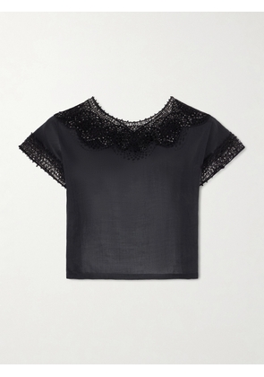 Nili Lotan - Caila Crochet-trimmed Ramie Top - Black - x small,small,medium,large,x large