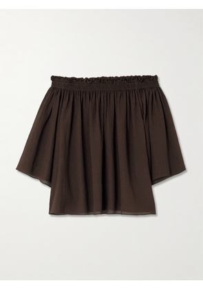 Joseph - Emi Off-the-shoulder Shirred Seersucker Top - Brown - FR 32,FR 34,FR 36,FR 38,FR 40,FR 42,FR 44