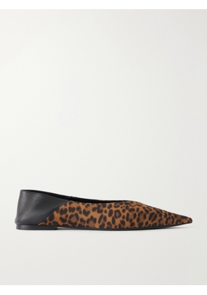 SAINT LAURENT - Nour Leather-trimmed Leopard-print Grosgrain Flats - Animal Print - EU 35,EU 37,EU 38,EU 39,EU 40,EU 41