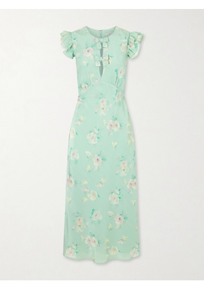 Alessandra Rich - Floral-print Ruffle-trim Silk Midi Dress - Green - IT36,IT38,IT40,IT42,IT44,IT46