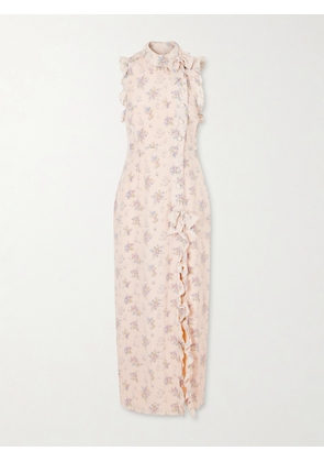 Alessandra Rich - Ruffled Floral-print Silk Midi Dress - Pink - IT36,IT38,IT40,IT42,IT44,IT46