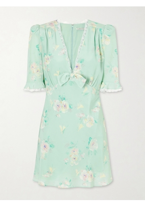 Alessandra Rich - Floral-print Lace-trimmed Bow-embellished Silk Mini Dress - Green - IT36,IT38,IT40,IT42,IT44,IT46