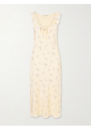 Alessandra Rich - Floral-print Lace-trimmed Silk-satin Midi Dress - Yellow - IT36,IT38,IT40,IT42,IT44,IT46