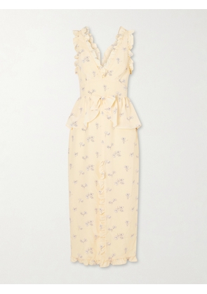 Alessandra Rich - Bow-embellished Floral-print Silk Midi Dress - Yellow - IT36,IT38,IT40,IT42,IT44,IT46