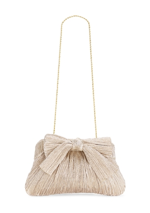 Loeffler Randall Rayne Pleated Bow Clutch in Metallic Neutral.