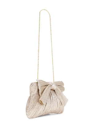 Loeffler Randall Rayne Pleated Bow Clutch in Metallic Neutral.