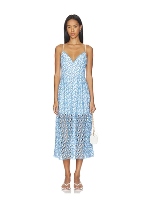 MILLY Hazel Embroidered Midi Dress in Blue. Size 0. Also in 10, 12, 2, 4, 6, 8.