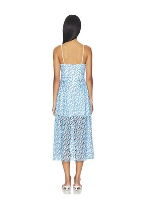 MILLY Hazel Embroidered Midi Dress in Blue. Size 0. Also in 2, 4, 6, 8, 10, 12.