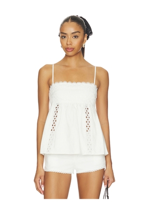 MORE TO COME Gwen Babydoll Top in White. Size XXS. Also in XS, S, M, L, XL.