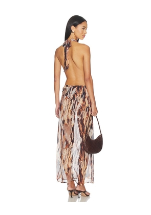superdown Tovianna Halter Maxi Dress in Brown. Size XS. Also in S, M, L, XL.