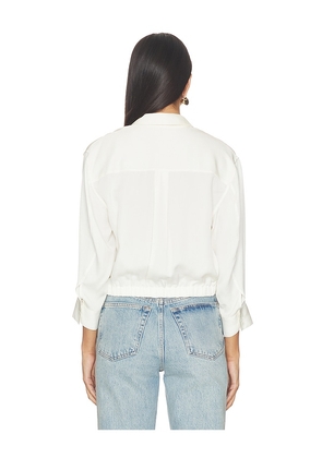Theory Quarter Sleeve Cropped Shirt in Ivory. Size S. Also in XS, M, L, XL.