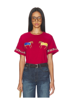 Found Embroidered Horse Equine Tee in Red. Size XS. Also in S, M, L, XL/1X.