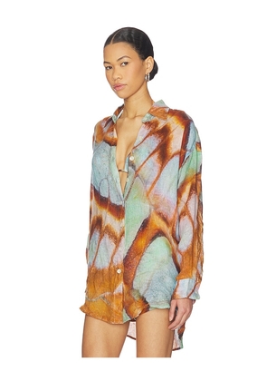vitamin A Playa Boyfriend Shirt in Brown,Baby Blue. Size S. Also in XXS, XS, M, L.