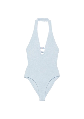 Hunza G Adriana bead-embellished halterneck swimsuit - Blue