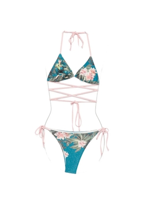 Mazzei floral-print wrap-around bikini - Blue