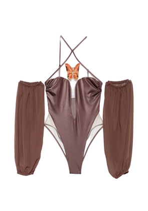 Mazzei butterfly-appliqué swimsuit - Brown