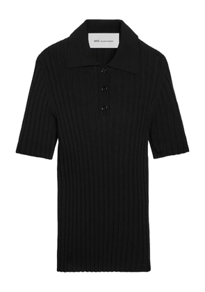 AMI Paris ribbed short-sleeves polo top - Black
