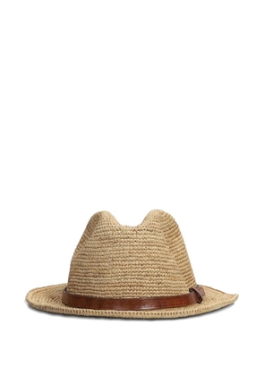 IBELIV leather-trimmed woven fedora hat - Neutrals