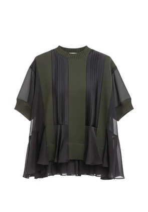 sacai pleated panelled T-shirt - Black
