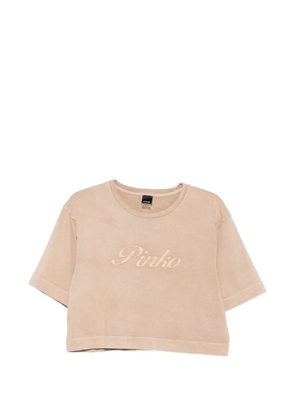 PINKO Suzanna logo-embroidered T-shirt - Neutrals