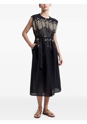 GREEK ARCHAIC KORI embroidered belted dress - Black