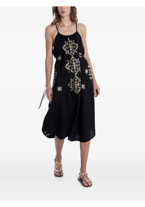 GREEK ARCHAIC KORI embroidered belted dress - Black