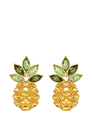 Oscar de la Renta pineapple crystal leaf clip-on earrings - Gold