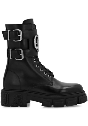 Philipp Plein Gothic Plein mid flat leather boots - Black