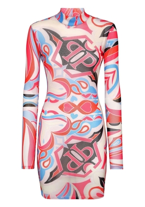 Philipp Plein LS Colorful Circus mock-neck minidress - Pink