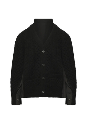sacai cable-knit panelled cardigan - Black