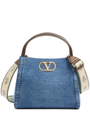Valentino Garavani Alltime medium handbag in denim with embroidered strap - Blue
