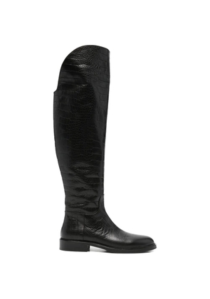 ADRIANNA FERETTI crocodile-effect over-the-knee boots - Black
