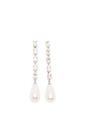 Self-Portrait crystal-embellished faux-pearl earrings - Silver