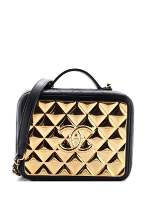 CHANEL Pre-Owned Golden Plate Vanity Case Quilted Metal and Lambskin Medium satchel - Black