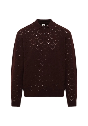 Vowels pointelle-knit wool polo shirt - Red