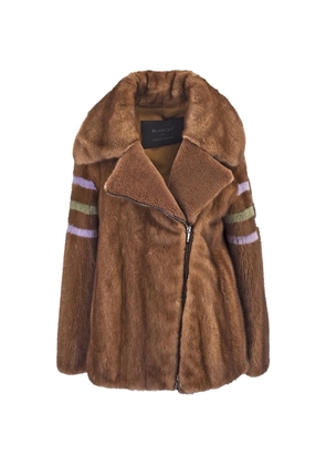 Blancha striped-details zip-up faux-fur coat - Brown