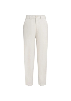Brunello Cucinelli linen micro chevron trousers with drawstrings - Neutrals