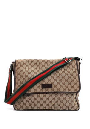 Gucci Pre-Owned Web Strap Flap Messenger GG Canvas Medium crossbody bag - Brown