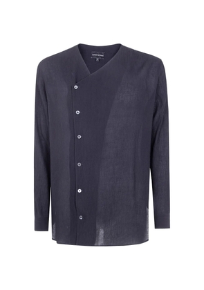 Emporio Armani asymmetric-fastening crinkled-finish shirt - Grey