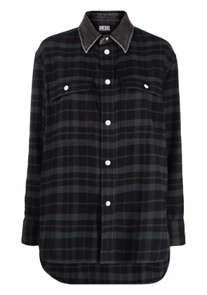Diesel denim-collar checked shirt - Black
