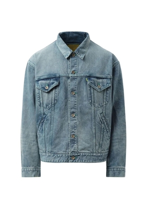 Doublet Care chest-flap-pocket button-up denim jacket - Blue