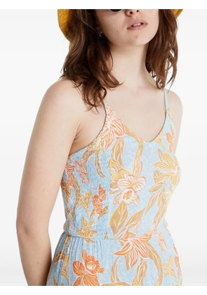 ROXY Land of All floral-print shirred-back midi dress - Blue