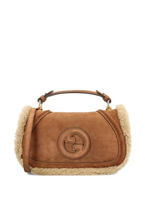 Gucci medium shearling logo-plaque tote bag - Brown